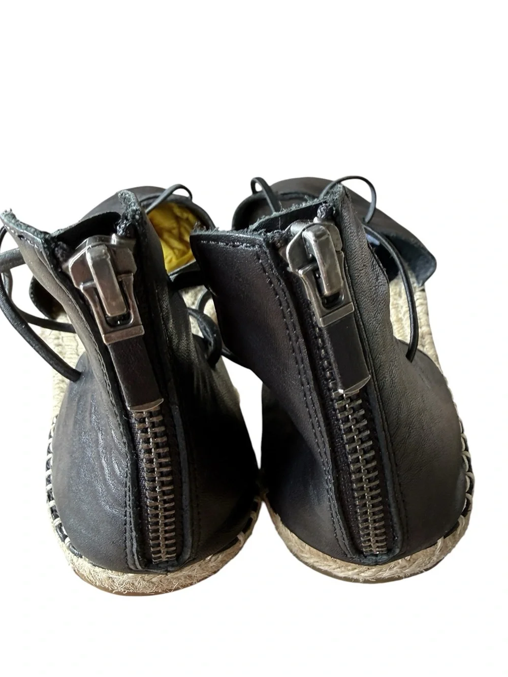 Eileen Fisher Women’s Black Leather Espadrille Criss Cross Zip Back Sandals Sz 9